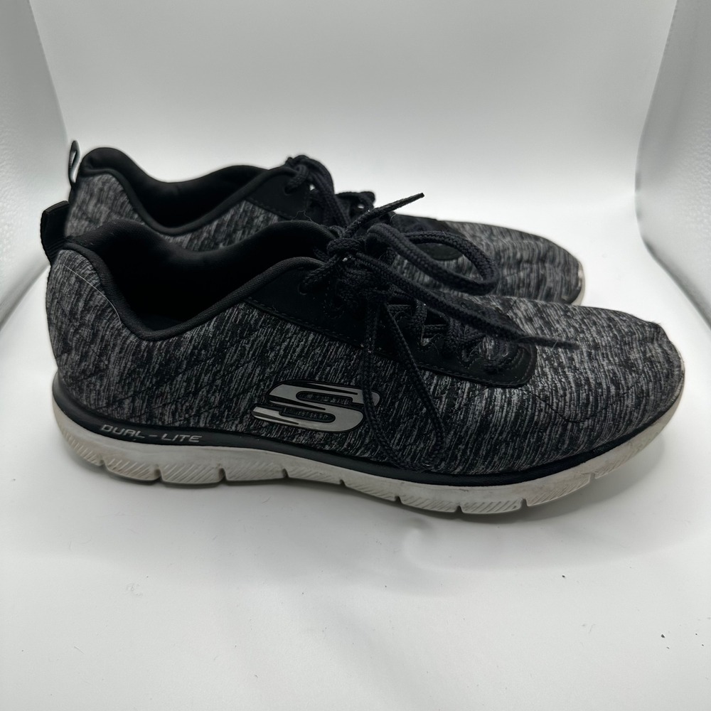 Skechers‎ Flex Appeal Dual Lite Women's Athletic Shoes Black Gray Knit Size 8.5